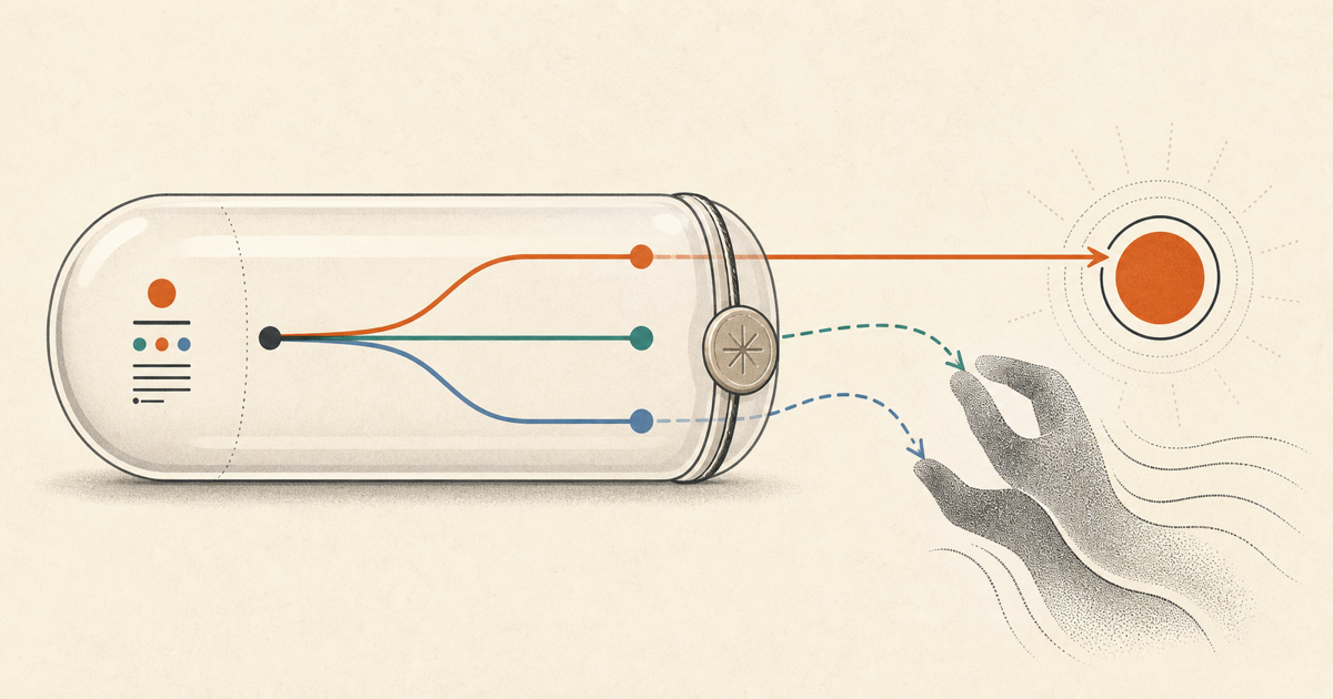 Lound editorial illustration of a timestamped voice prediction preserved before several possible outcomes unfold.